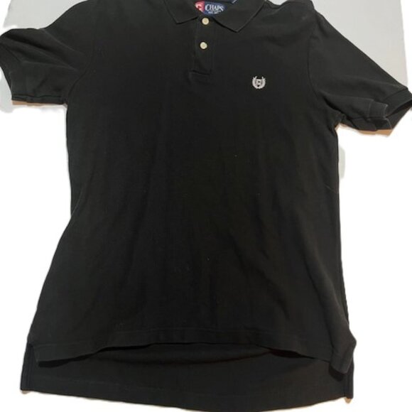 Chaps Men's Small Polo Shirt Black White Crest Logo Short Sleeve Cotton Weave - Picture 7 of 7